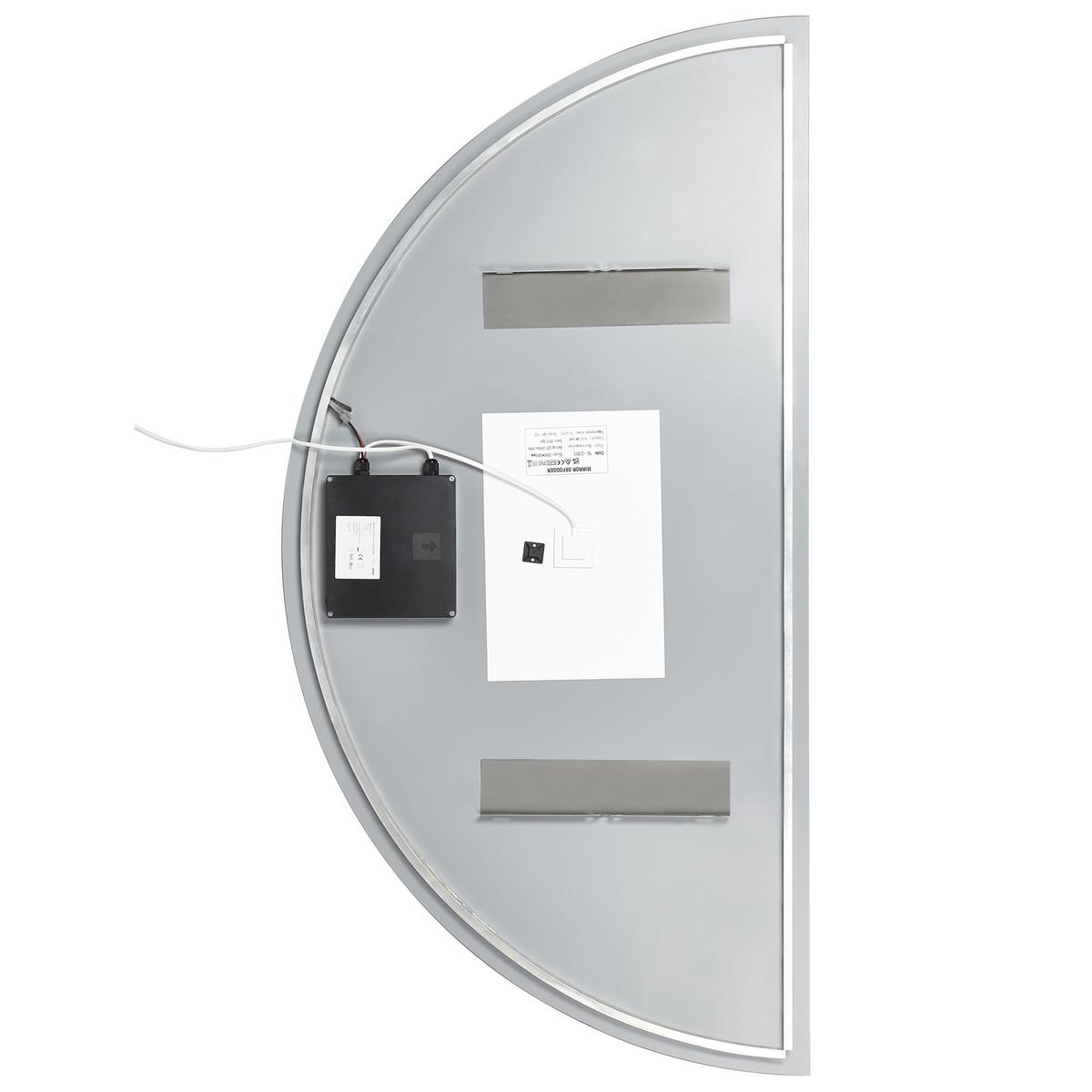 BADSPIEGEL mit LED-Beleuchtung halbrund 60/120 cm Loue - Silberfarben, Glas (60/120/4cm) - Beliani