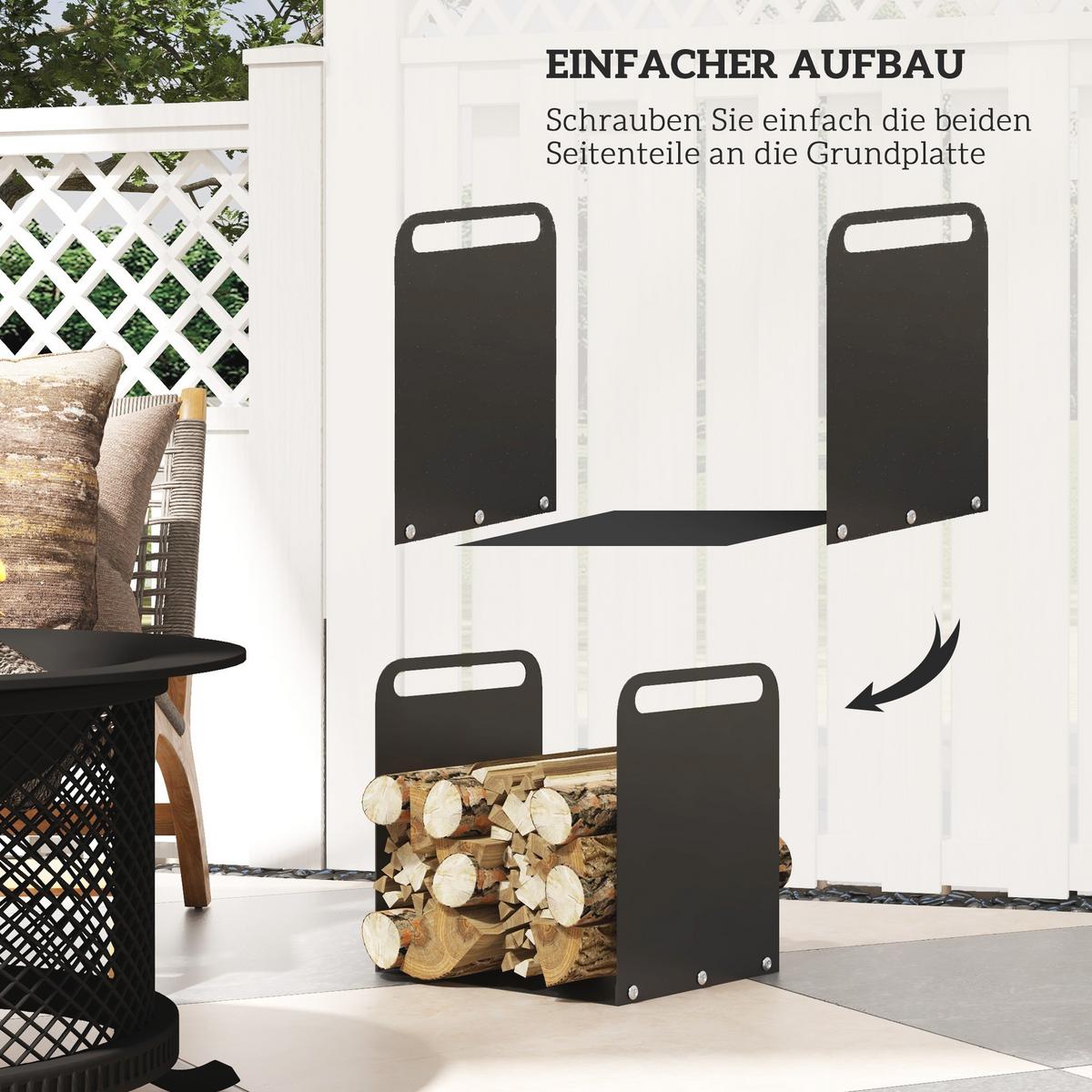 KAMINHOLZREGAL Brennholzregal mit Griffe Feuerholzregal bis 30 kg, Metall - Schwarz, Metall (30/36/36.5cm) - Outsunny