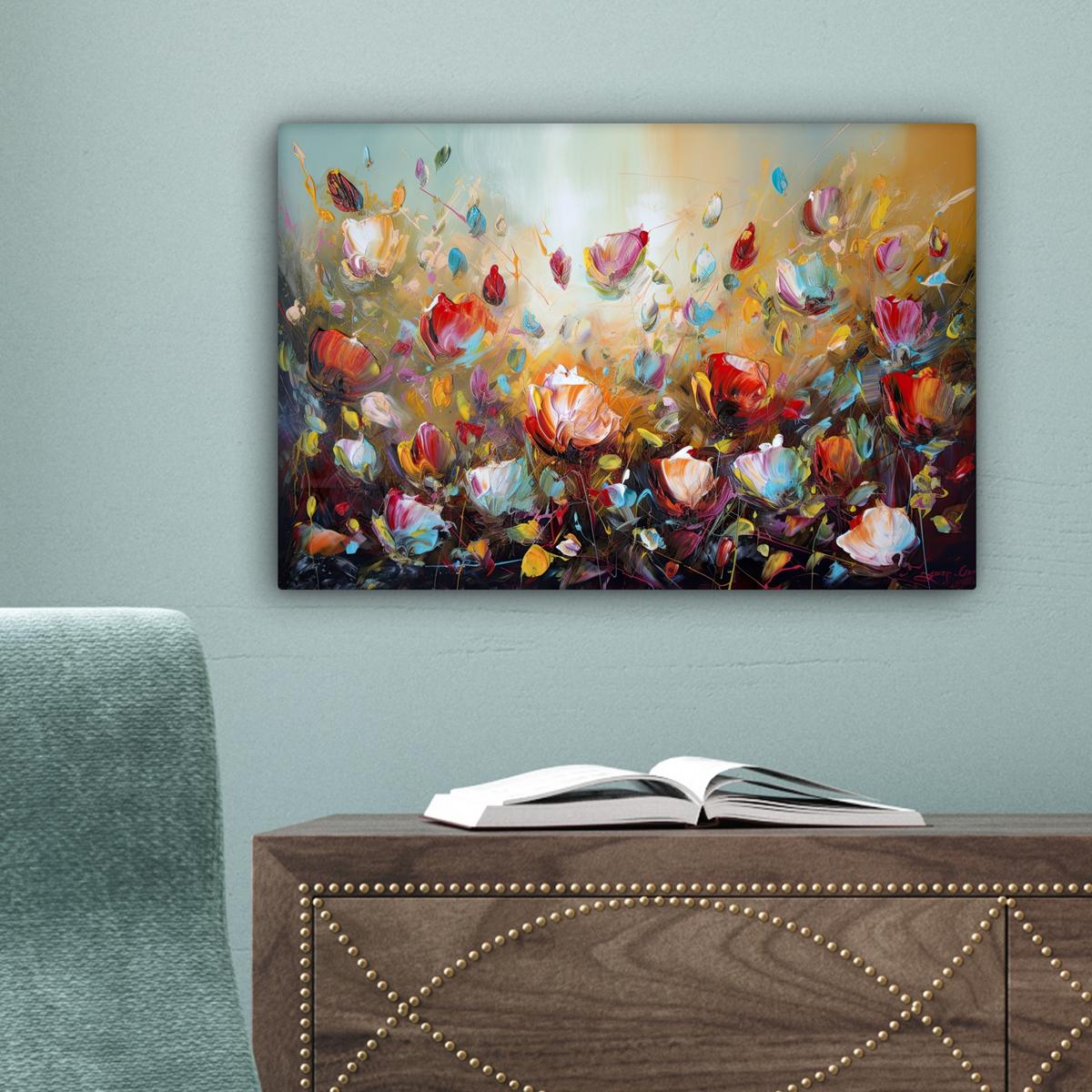 LEINWANDBILD Blumen - Kunst - Natur - Ölgemälde Deko Schlafzimmer 30x20 cm - Multicolor, Textil (30/20cm) - MuchoWow