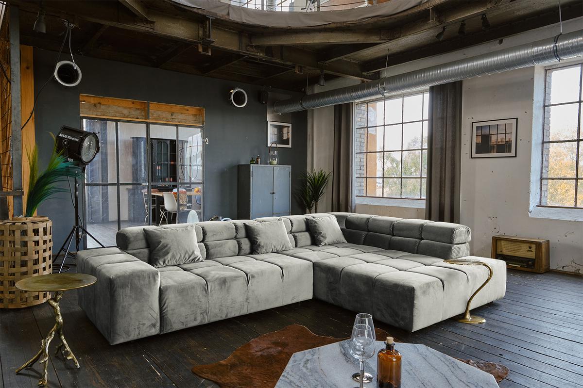 ECKSOFA NEVADA Silber Velvet - Silberfarben/Schwarz, Textil (319/215cm) - KAWOLA