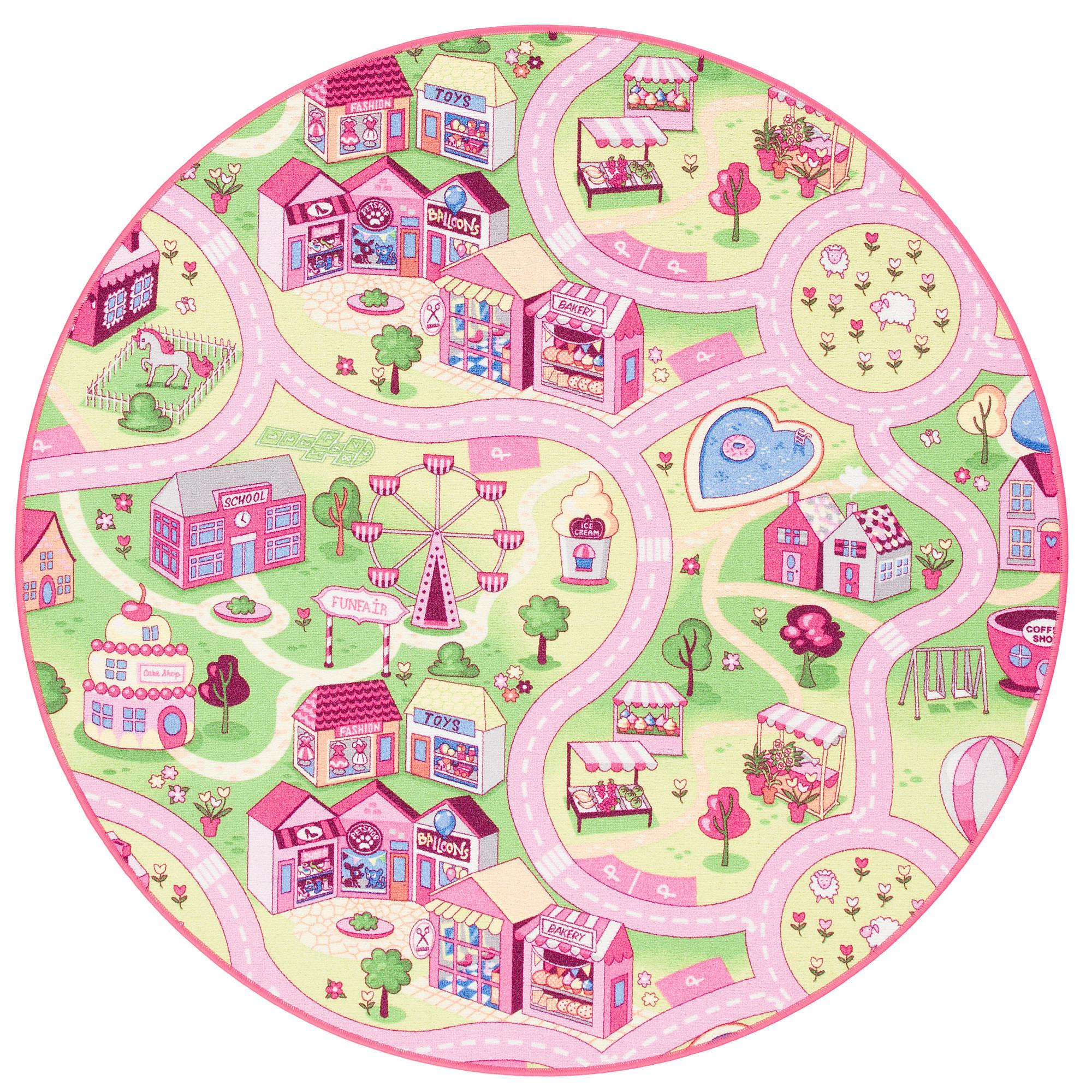 KINDER SPIEL TEPPICH GIRLS VILLAGE RUND - Rosa, Textil (133/133cm) - Snapstyle