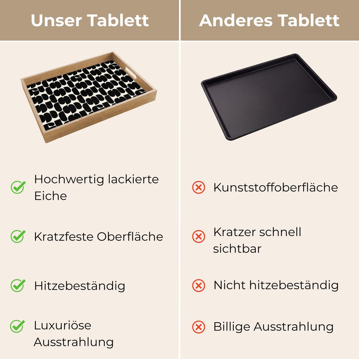 TABLETT Modern - Gemustert - Schwarz 50x35 cm - Schwarz, Holz (50/5/5cm) - OnlyWow