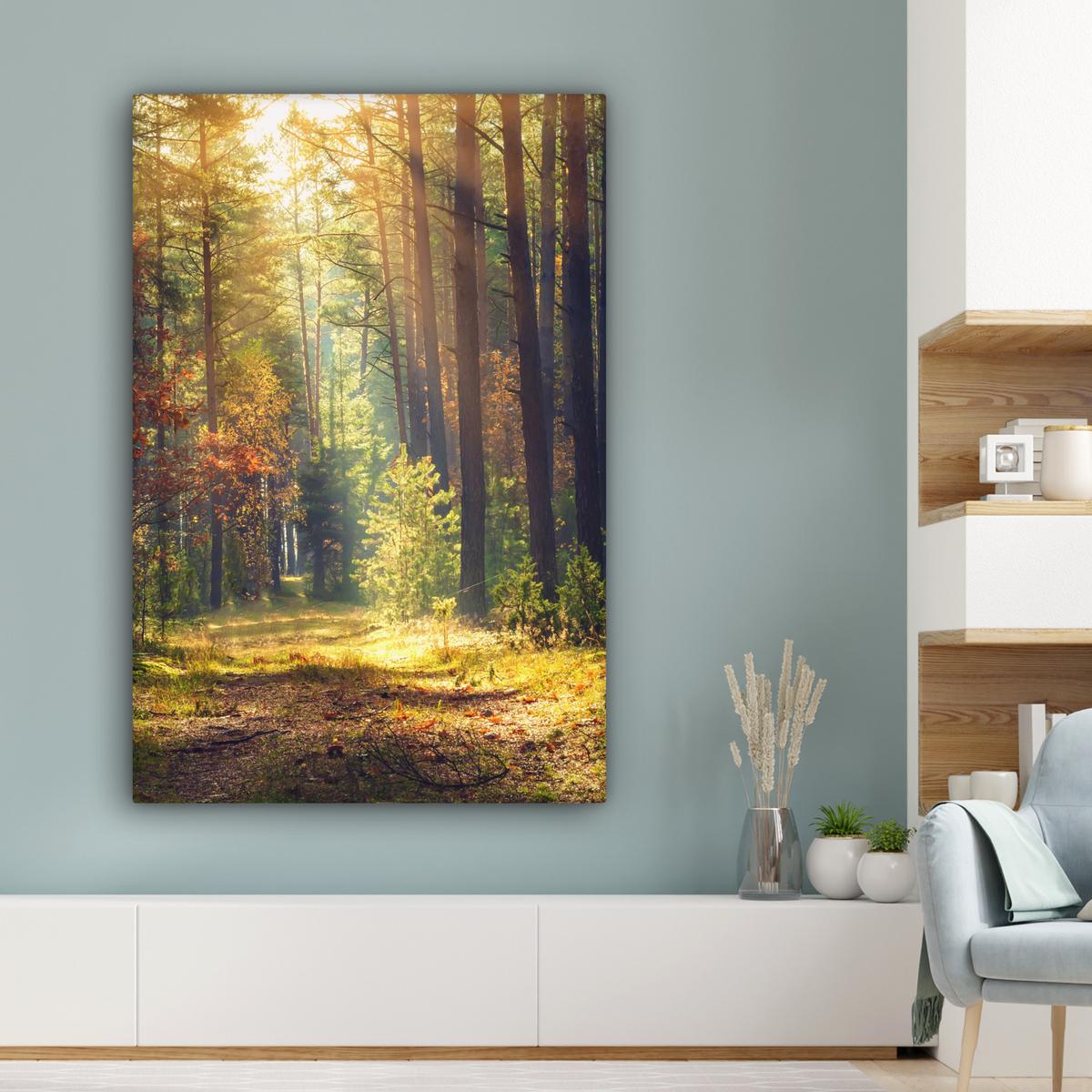 LEINWANDBILD Wald - Herbst - Bäume Deko XXL 80x120 cm - Dunkelgrün, Textil (80/120cm) - MuchoWow