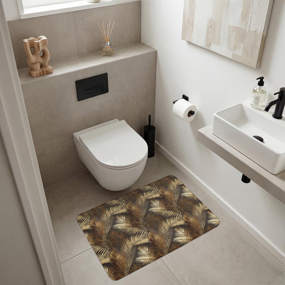 BADEMATTE Tropisch - Blätter - Gold 90x60 cm - Dunkelbraun/Goldfarben, Textil (90/60cm) - OnlyWow