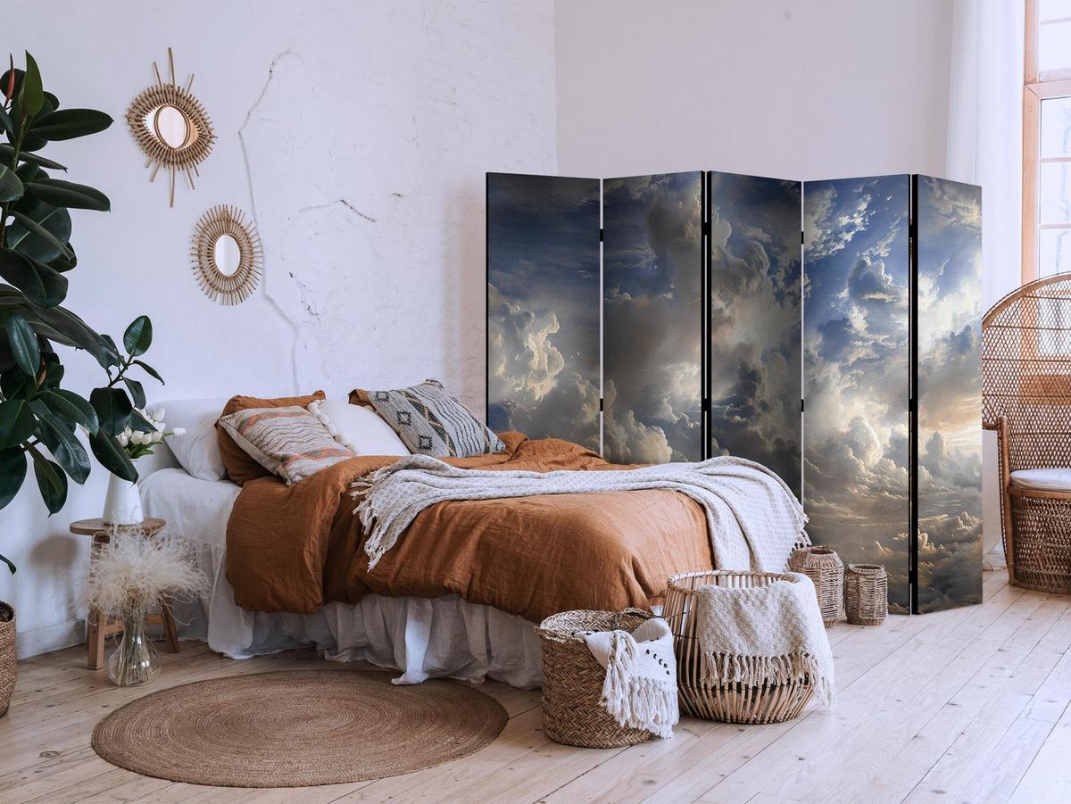 PARAVENT Einseitig Bedruckter 5-tlg 225x172 cm Wolken 3D Effekt - Multicolor, Holz/Textil (225/172/3cm) - Muralo