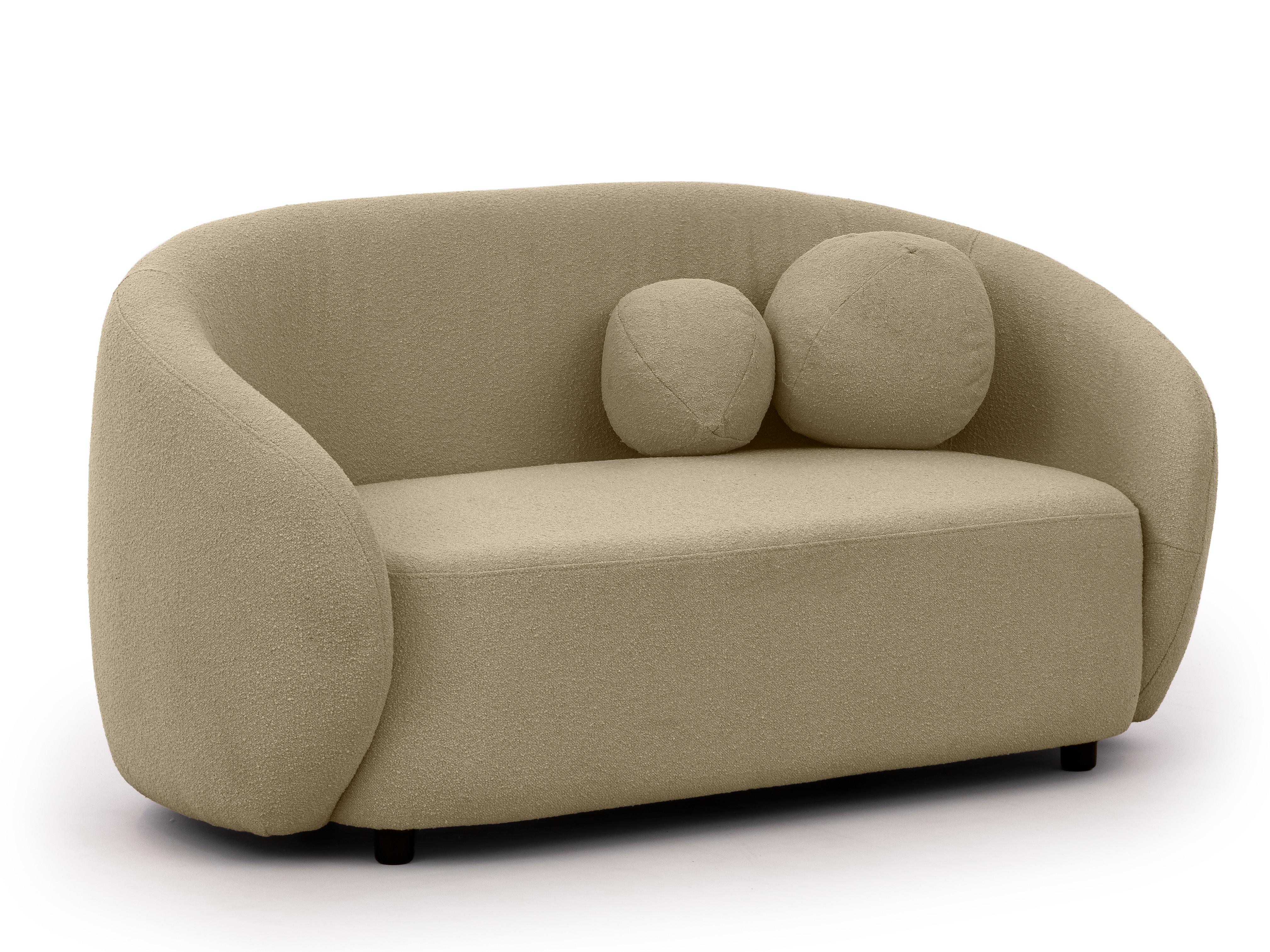 2-SITZER-SOFA Roundi Beige Bouclé - Beige/Schwarz, Holz/Kunststoff (150/76/80cm) - S-Style Möbel
