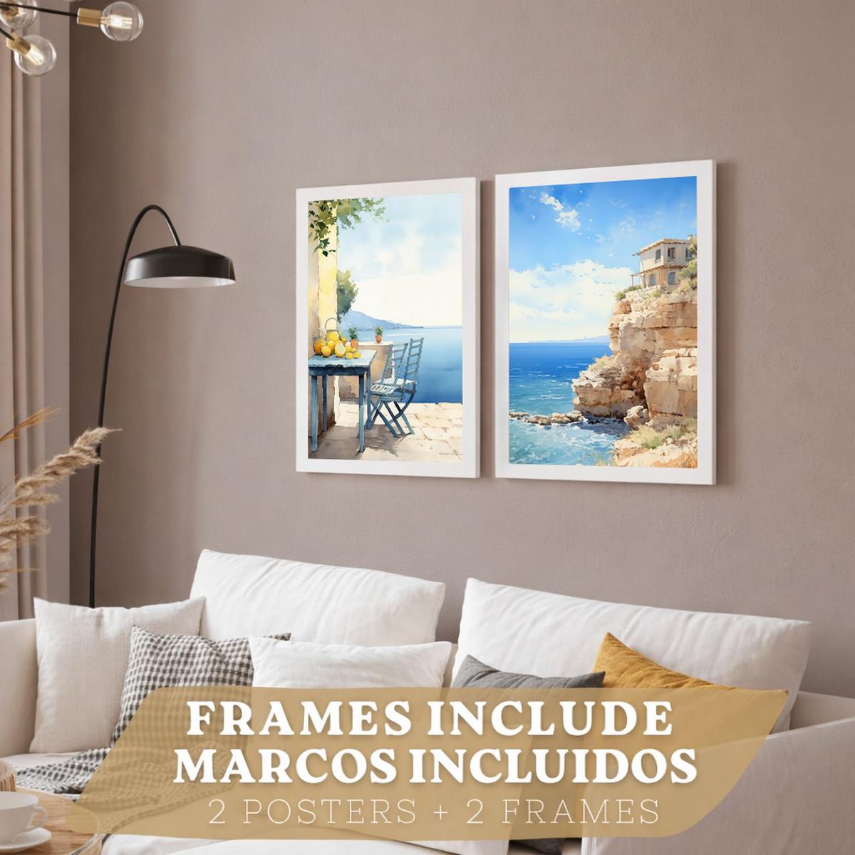 POSTER 3er Bilder-Set Wandbilder Strand Meer modern ohne Rahmen – Wohnzimmer Deko, Schlafzimmer, Küche, Badezimmer Weißer Rahmen A4 - Weiß, Papier (29.7/1/21cm) - Nacnic
