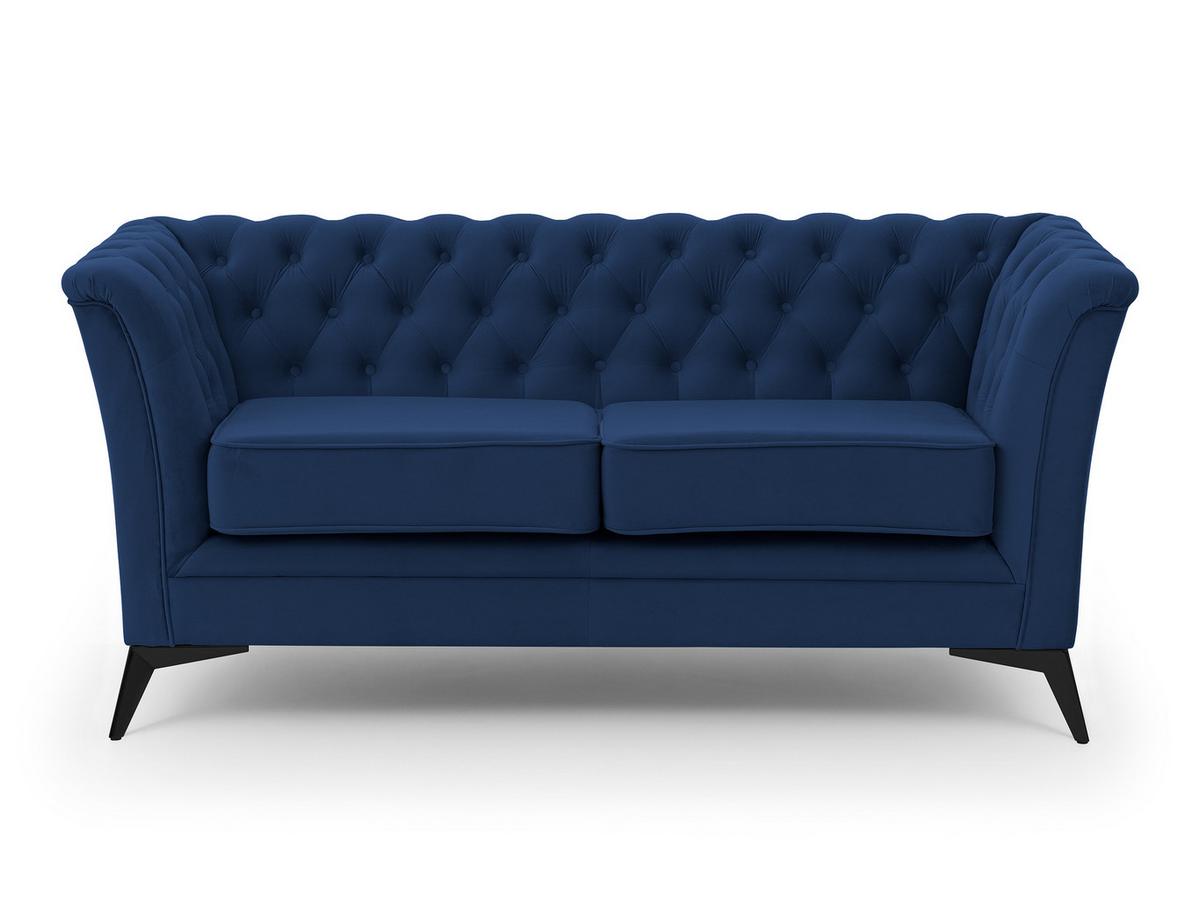 CHESTERFIELD-SOFA 2-sitzer Whitby Marineblau Samt mit schwarzen Füßen - Schwarz/Dunkelblau, Holz/Textil (175/78/82cm) - S-Style Möbel