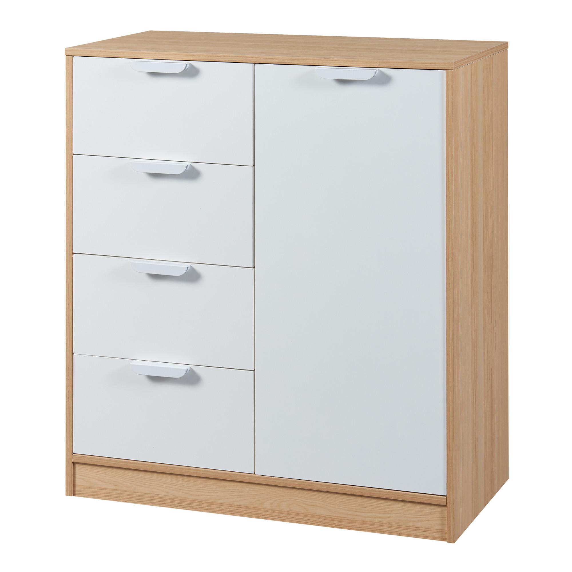KOMMODE Varkaus - Eichefarben/Weiß, Holzwerkstoff (80/90/40cm) - [en.casa]