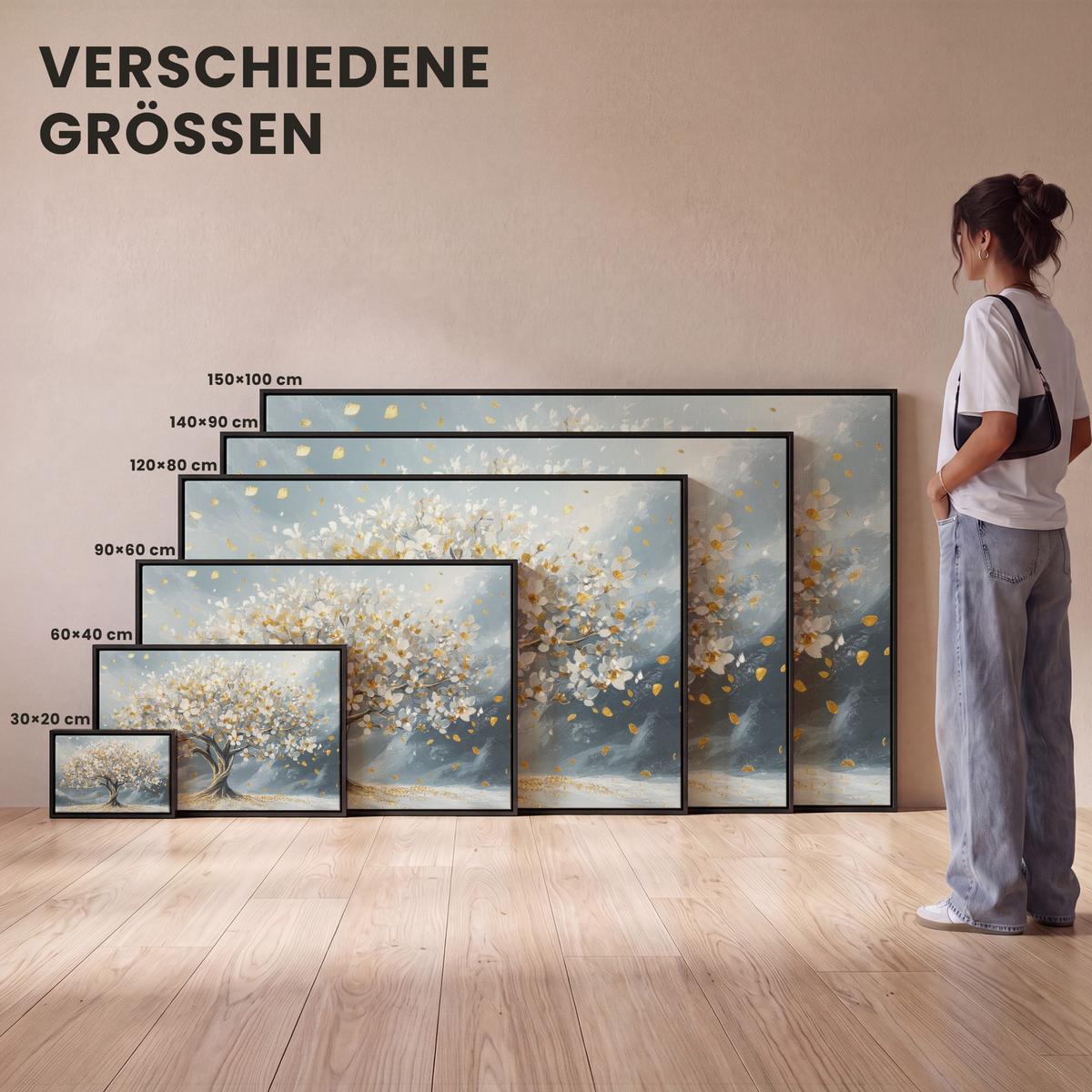 LEINWAND Bilder mit Rahmen - Baum - Winter - Baum des Lebens - Modern - Gold - 90x60 - Goldfarben, Textil (90/60cm) - MuchoWow