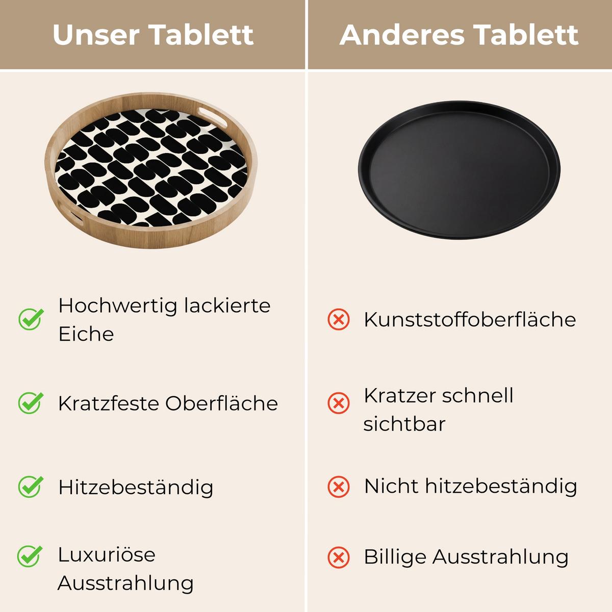 TABLETT Modern - Gemustert - Schwarz 50x50 cm - Schwarz, Holz (50/5/5cm) - OnlyWow