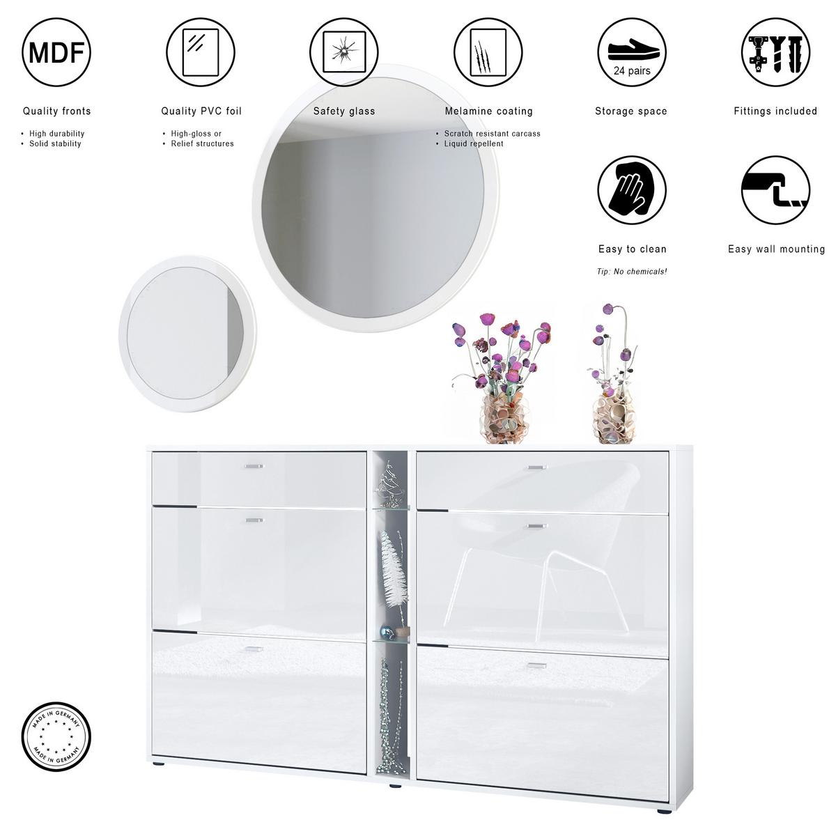 GARDEROBE Florence Grau Hochglanz - Grau, Holzwerkstoff (155.5/200/28cm) - Vladon