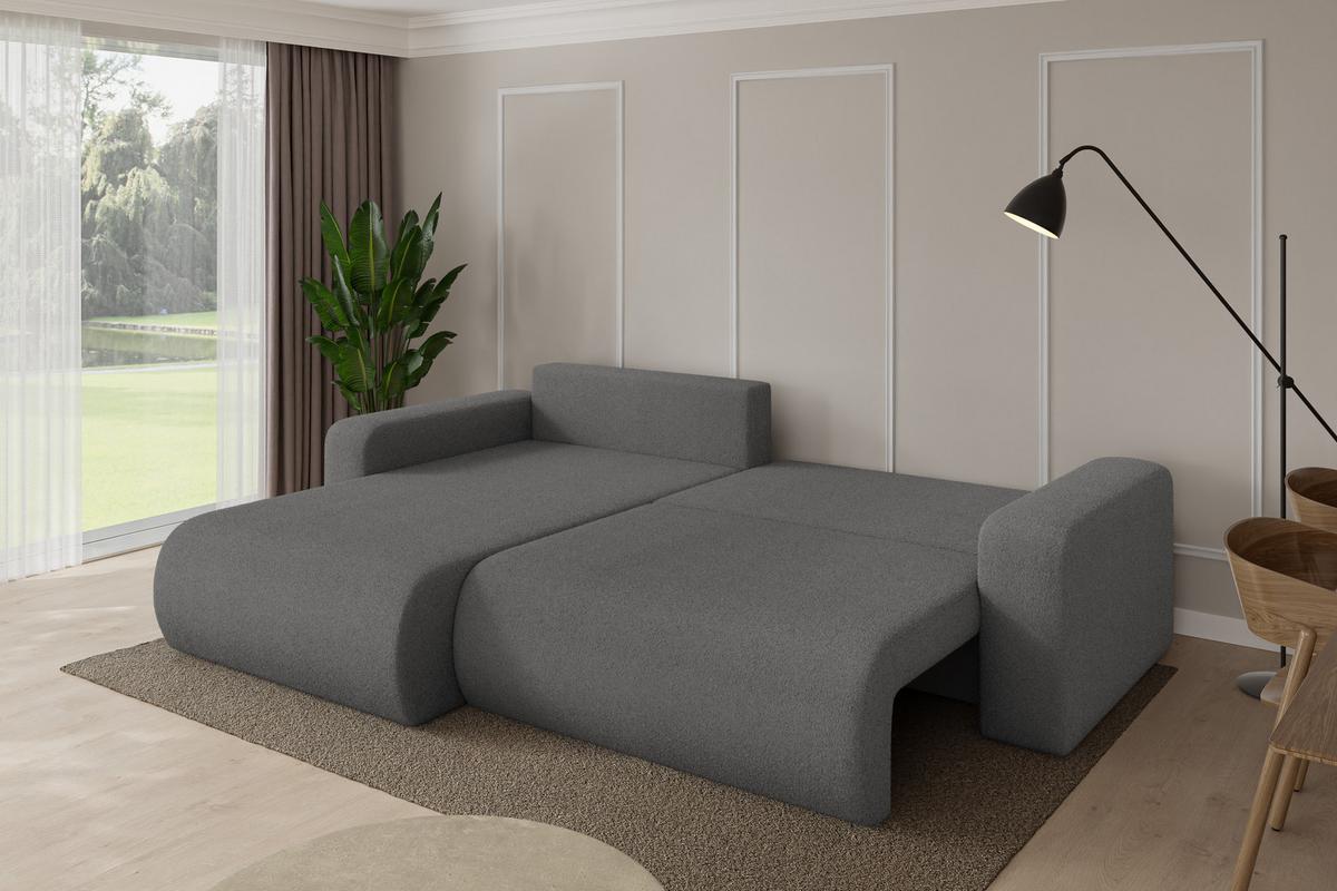 ECKSOFA mit Schlaffunktion Ottomane Links BERY-L 276x193x88 Grau Bouclé - Schieferfarben/Schwarz, Holzwerkstoff/Kunststoff (276/193cm) - ALTDECOR