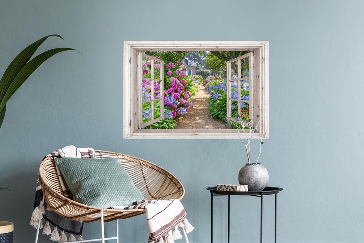 WANDTATTOO Hortensie - Durchsichtig - Blumen - Sommer - Lila - Weg Deko Wohnzimmer 60x40 cm - Lila, Kunststoff (60/40/0.1cm) - MuchoWow