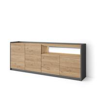 SIDEBOARD, Eiche und Schwarz, 207/37/80cm, mit Led - Eichefarben, Holzwerkstoff (207/80/37cm) - Skraut Home