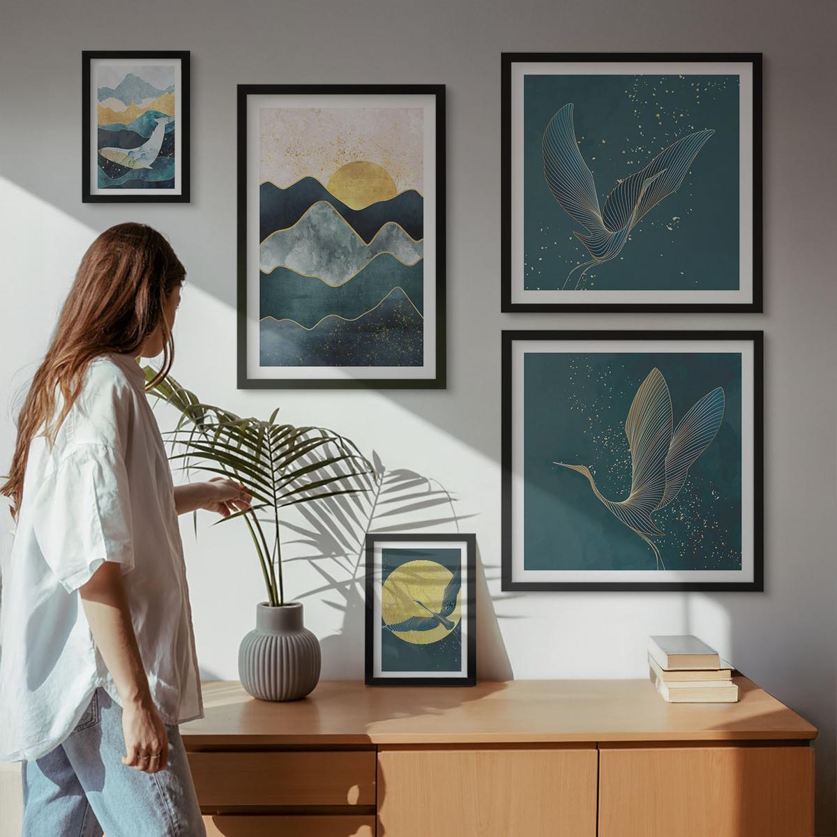 BILDER SET 5er Set - 50x50 cm & 20x30 cm & 40x60 cm Schwarzer Rahmen - Familie, Liebe, Wärme, Zuhause - Schwarz, Kunststoff (40/60cm) - TULUP