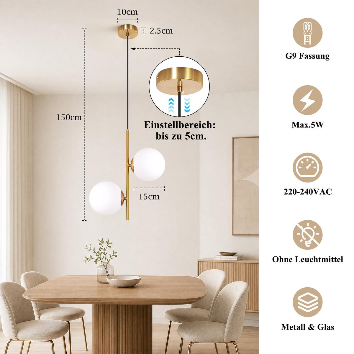PENDELLEUCHTE Evvin 34.5/15/150 cm - Goldfarben/Weiß, Glas/Metall (34.5/15/150cm) - ZMH