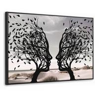 LEINWAND Bilder mit Rahmen - Strand - Meer - Menschen - Baum - Moderne Kunst - 140x90 - Hellgrau, Textil (140/90cm) - MuchoWow