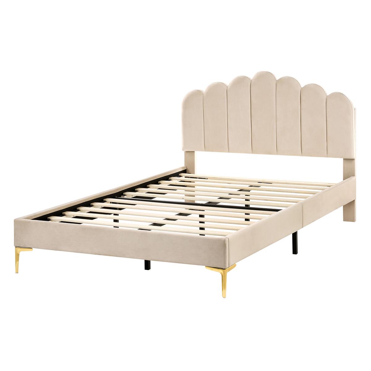 BETT mit Lattenrost 120/200 Samtstoff Beige Sauvian - Beige, Textil (120/200cm) - Beliani