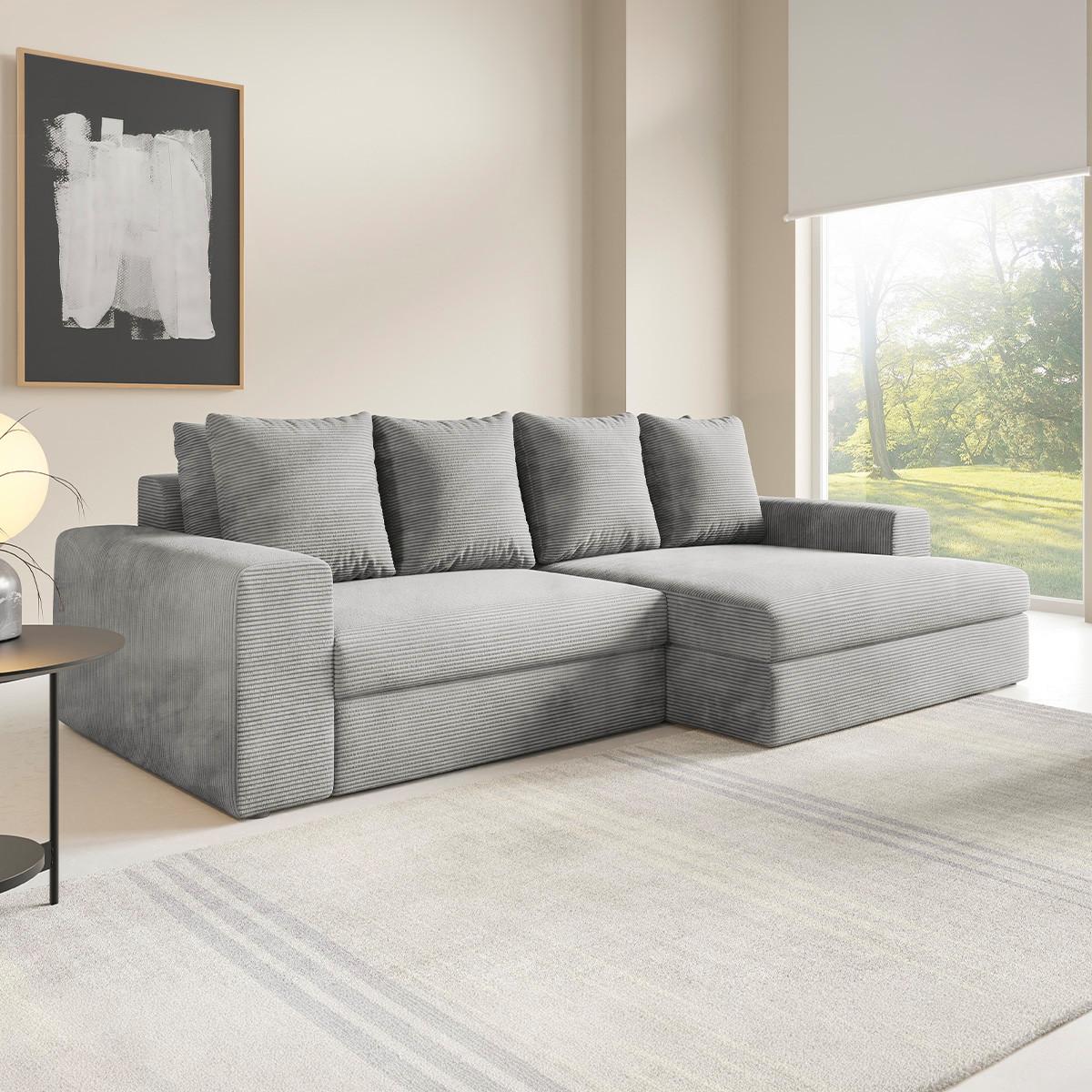 ECKSOFA Paola 3 Sitzplätze Hellgrau - Grau, Holz (272/167cm) - Petits-meubles