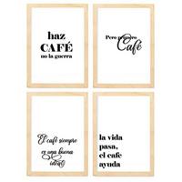 POSTER Set mit 4 Kaffee TypografieStil A3 Rahmen aus hellem Holz - Beige, Papier (29.7/3cm) - Nacnic