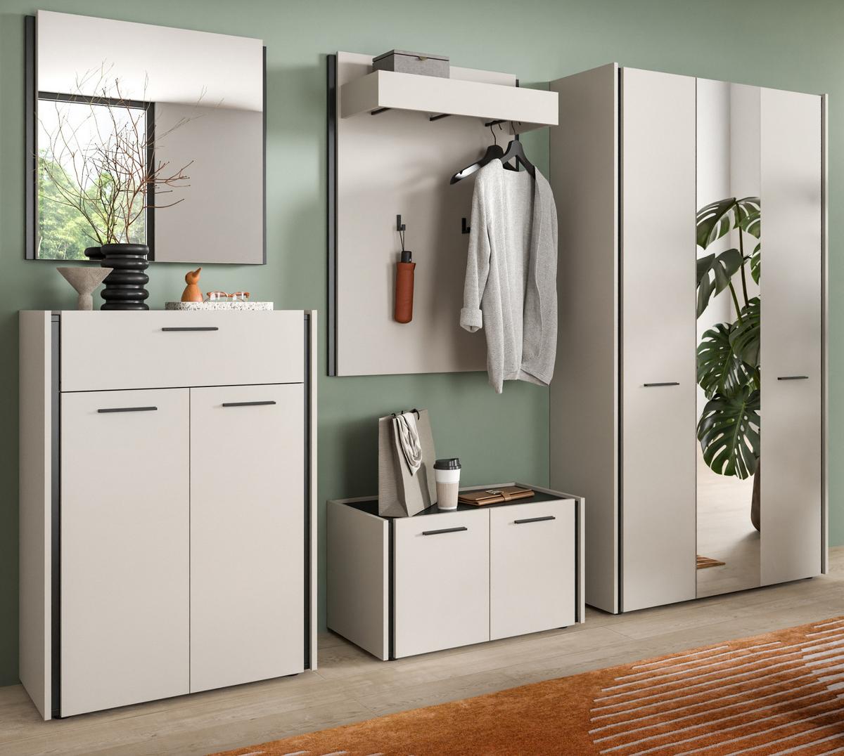 GARDEROBEN-SET 5-teilig Kaschmir 287 x 190 cm, Garderobenschränke mit Soft-Close - Kaschmir/Schwarz, Holzwerkstoff/Kunststoff (287/190/40cm) - Inn.Furn