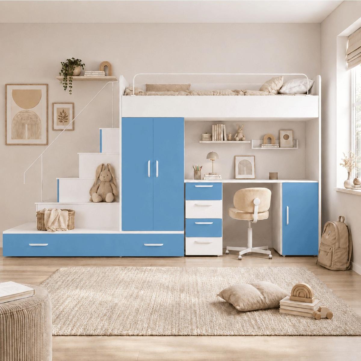WEISSES Kinderset RAJ 5 MAT - Pastellblau/Weiß, Holzwerkstoff (320/180/86cm) - Lookway