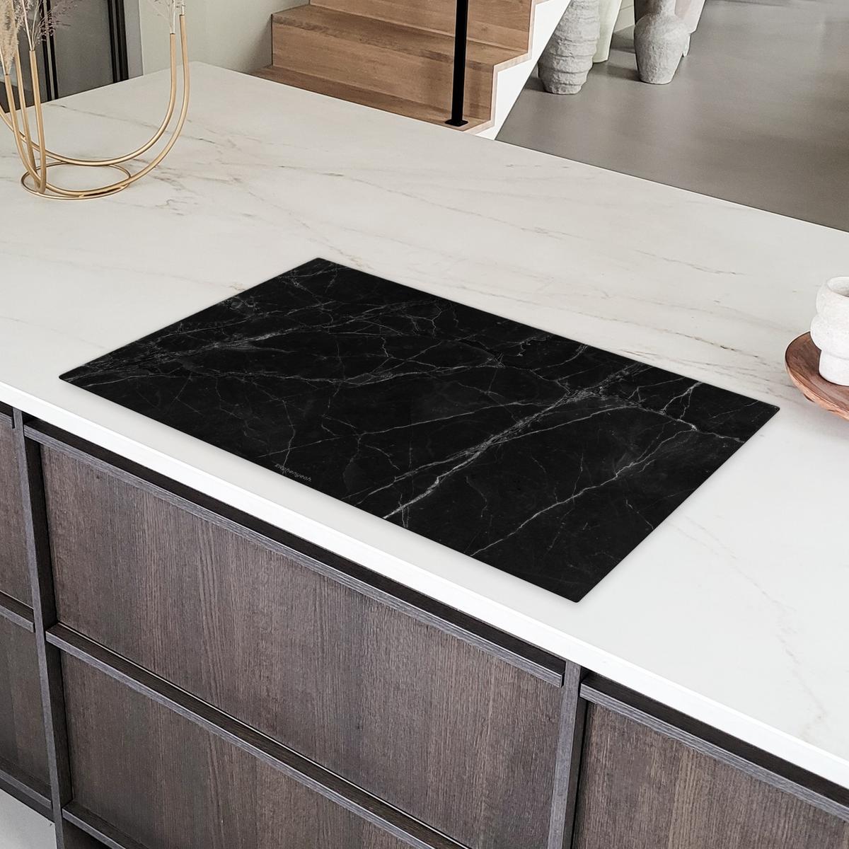 HERDABDECKPLATTE Schwarz - Marmor Induktionsschutz 91.6x52.7 cm - Schwarz, Kunststoff (91.6/52.7/0.2cm) - MuchoWow