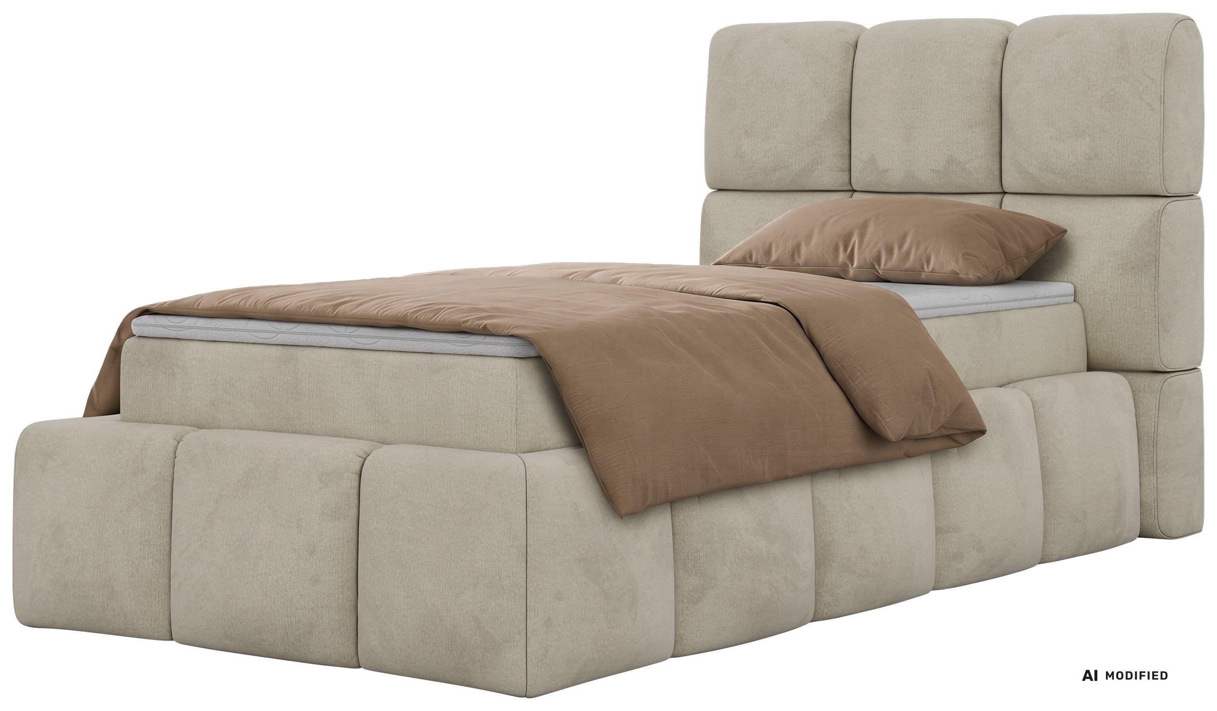 BOXBETT NIRA 90/200 - Beige Velvet - Topper Visco - H4 - Beige/Schwarz, Kunststoff/Textil (200/90cm) - MKS
