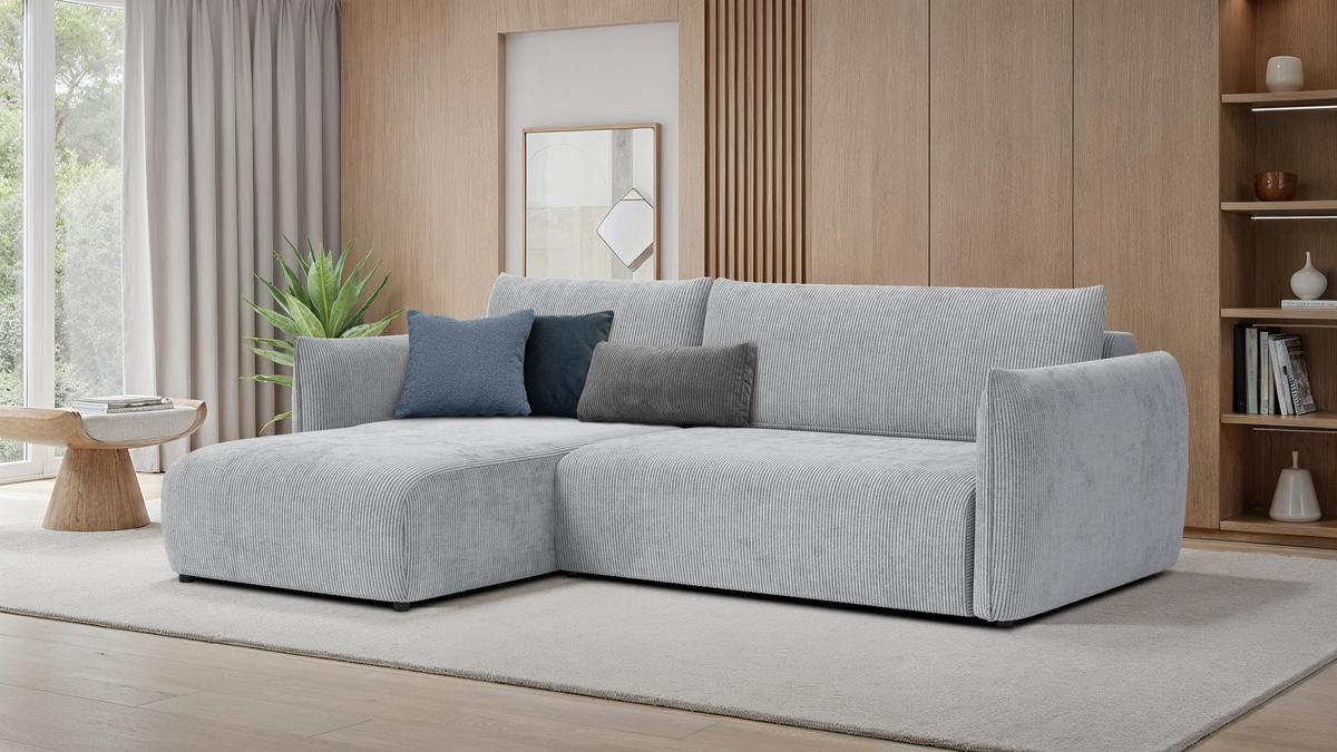 ECKSOFA TAUER 3-Sitzer rechts, hellgrau - Hellgrau/Schwarz, Holz/Textil (248/173cm) - Wozimo