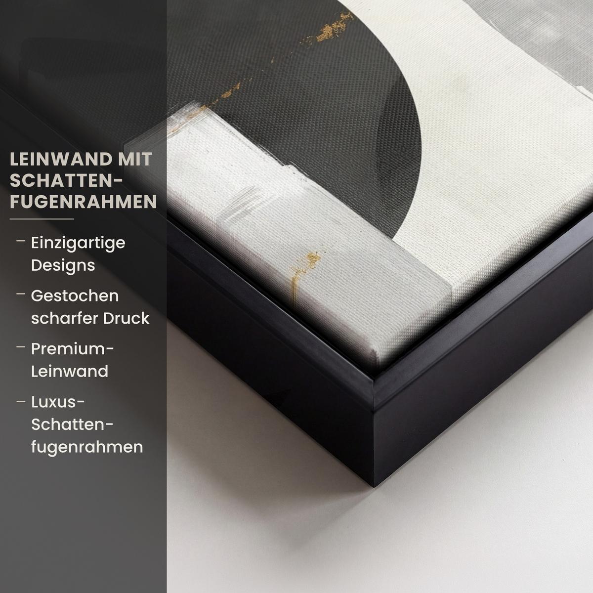 LEINWAND Bilder mit Rahmen - Gold - Rechtecke - Kreise - Abstrakt - 30x20 - Weiß, Textil (30/20cm) - MuchoWow