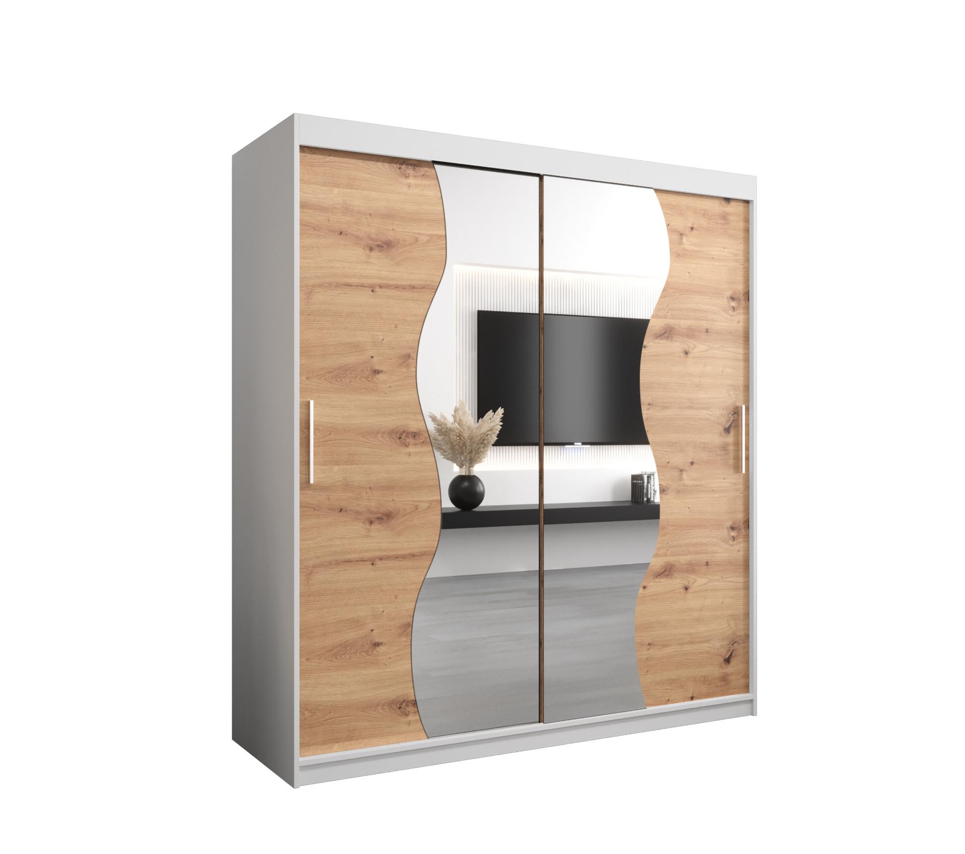 SCHWEBETÜRENSCHRANK 200/180/62 2-türig - Silberfarben/Eiche Artisan, Holz/Kunststoff (180/200/62cm) - MÖBEL KRYSPOL