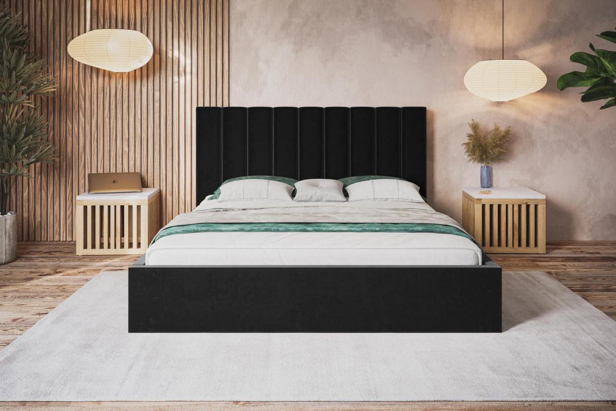 BETT 180x200 - Polsterbett mit Bettkasten und Holzrahmen - Modern Betten - Weicher Jasminstoff - Kollektion Sapporo - Schwarz - Schwarz, Holz/Textil (180/200cm) - Alpi-Möbel