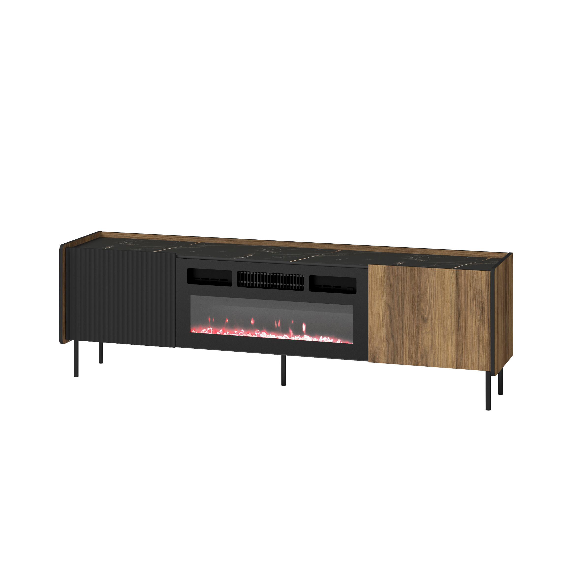 LOWBOARD Piano mit 2 Türen, Mattschwarz + Warmia-Nussbaum - Dunkelbraun/Schwarz, Holzwerkstoff (180/55/40cm) - Beautysofa