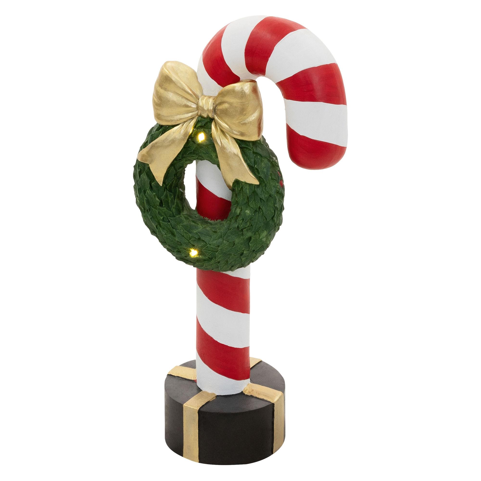 ZUCKERSTANGE-DEKOFIGUR mit LED-Beleuchtung Weihnachtsdeko Innen H: 68 cm mit Kranz 30 cm & Schleife - Multicolor, Stein (30/68/20cm) - ECD-Germany