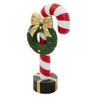 ZUCKERSTANGE-DEKOFIGUR mit LED-Beleuchtung Weihnachtsdeko Innen H: 68 cm mit Kranz 30 cm & Schleife - Multicolor, Stein (30/68/20cm) - ECD-Germany
