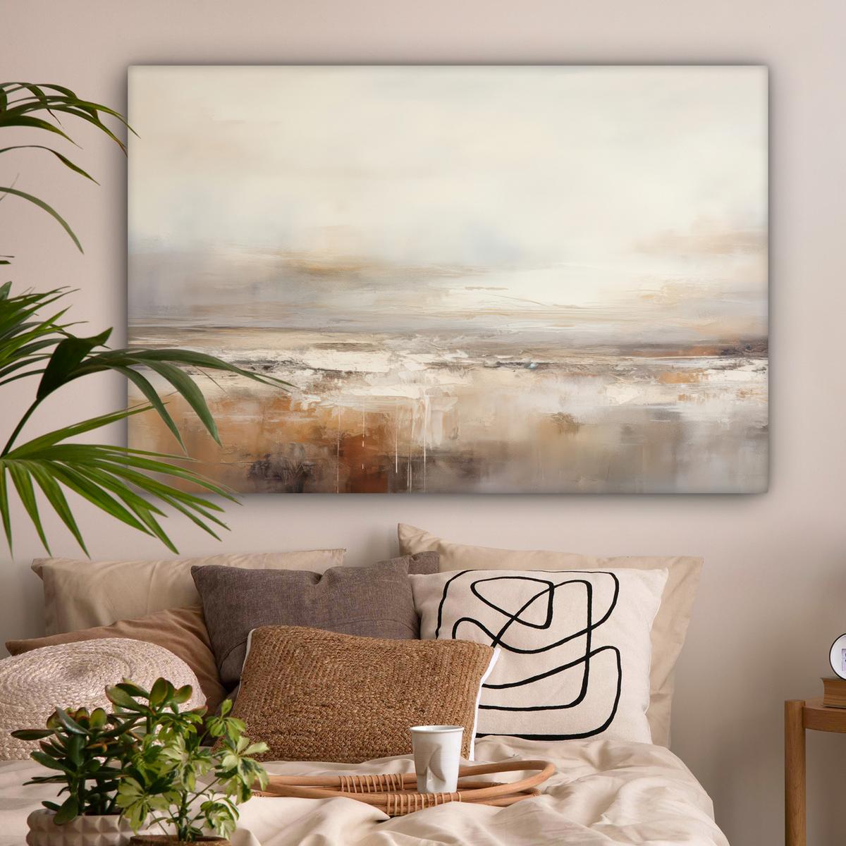 LEINWANDBILD Kunst - Industriell - Grau - Braun - Abstrakt Groß 140x90 cm - Sandfarben, Textil (140/90cm) - MuchoWow