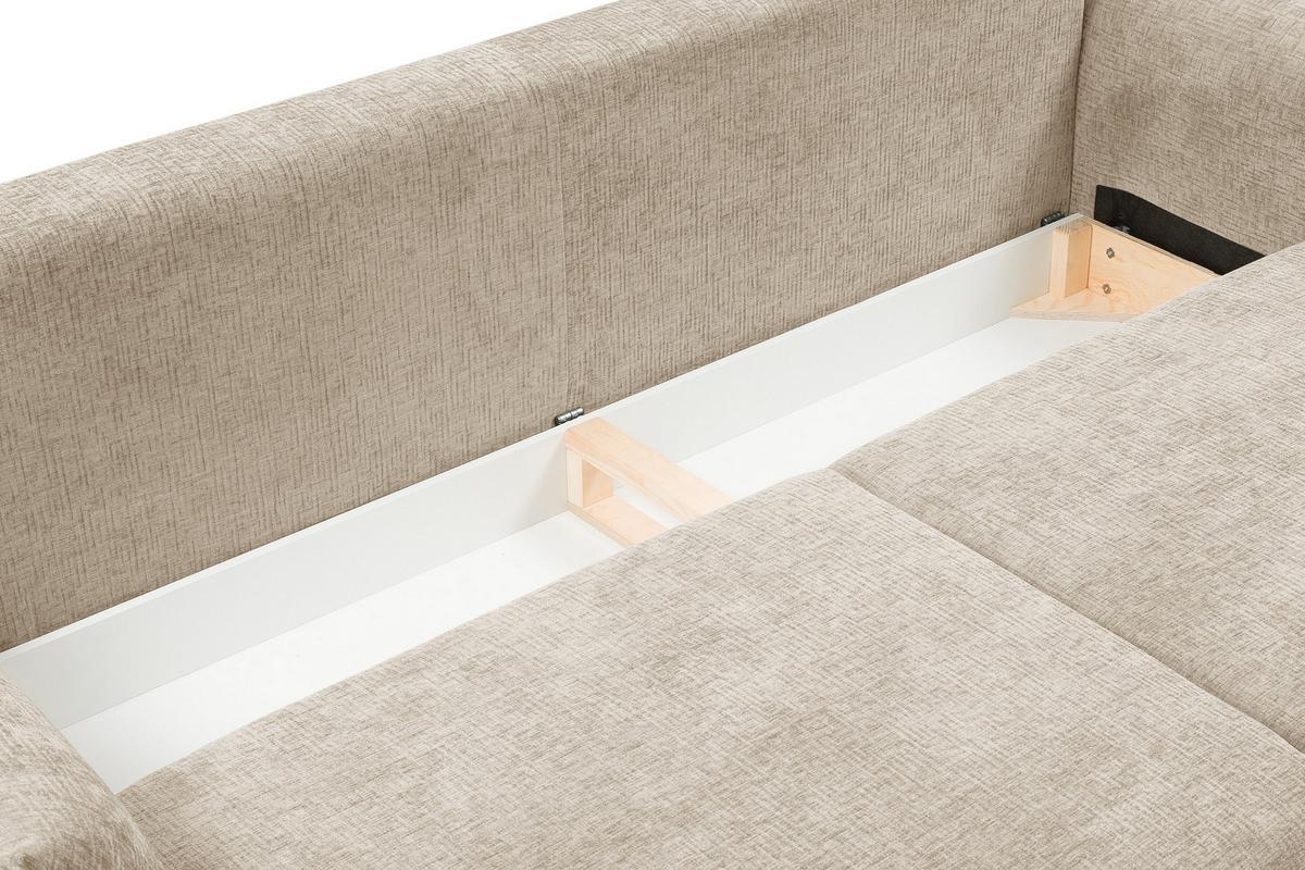 BETTSOFA UNO Beige Chenille-Stoff mit Schlaffunktion - Beige, Holz (240/90/108cm) - MASSENO
