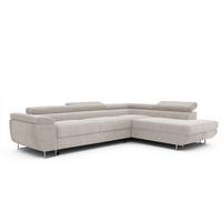 ECKSOFA ANTON rechts, mit Schlaffunktion und Bettkasten Creme - Chromfarben/Creme, Textil/Metall (274/203cm) - Idohome