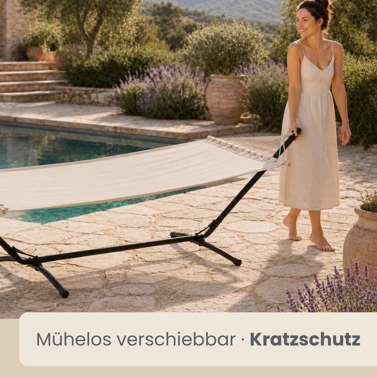 XL HÄNGEMATTE mit Gestell 310/100 cm, Beige/Schwarz - Schwarz, Metall (100/96/310cm) - Amanka