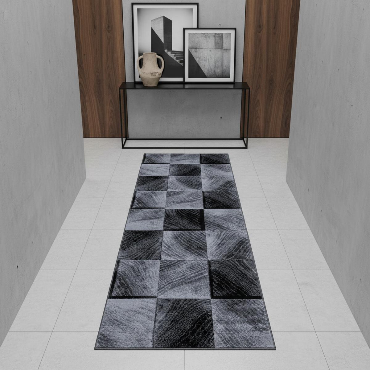 TEPPICH Kurzflor INN in Schwarz, kariert, 80 x 300 cm - Schwarz, Textil (80/300cm) - KADIMA DESIGN