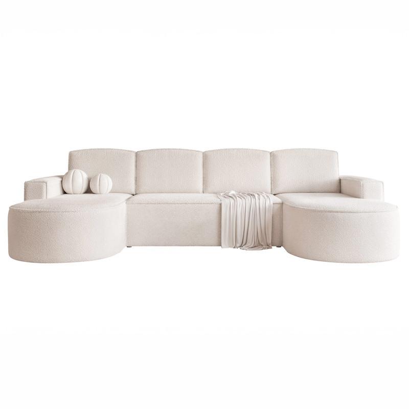 WOHNLANDSCHAFT SOFIA mit Schlaffunktion und Bettkasten Weiß - Creme, Textil (316/88/157cm) - Idohome