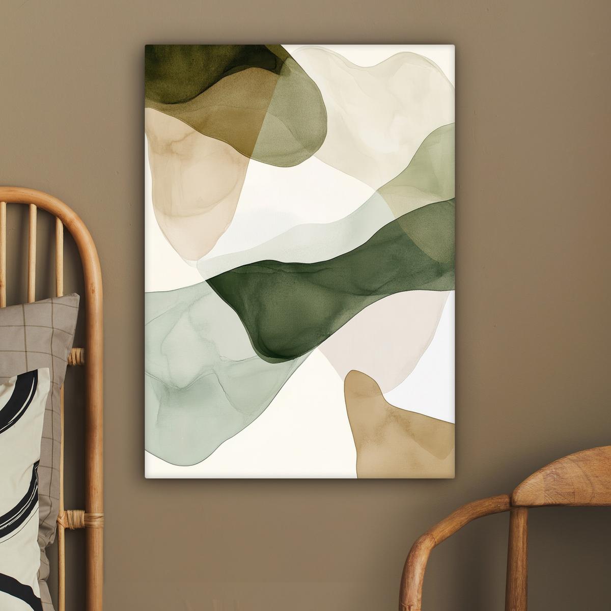 LEINWANDBILD Japandi - Abstrakt - Grün Wandbild Wohnzimmer 60x80 cm - Salbeigrün, Textil (60/80cm) - MuchoWow