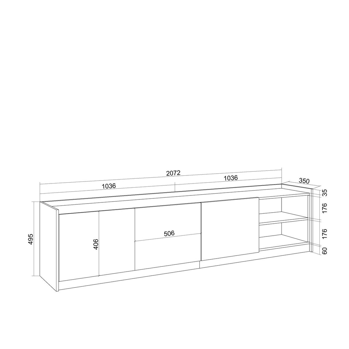 LOWBOARD, 207x37x50cm, Für TV-Geräte bis zu 80", Fernsehtisch, Eiche Schwarz - Eichefarben, Holzwerkstoff (207/50/37cm) - Skraut Home