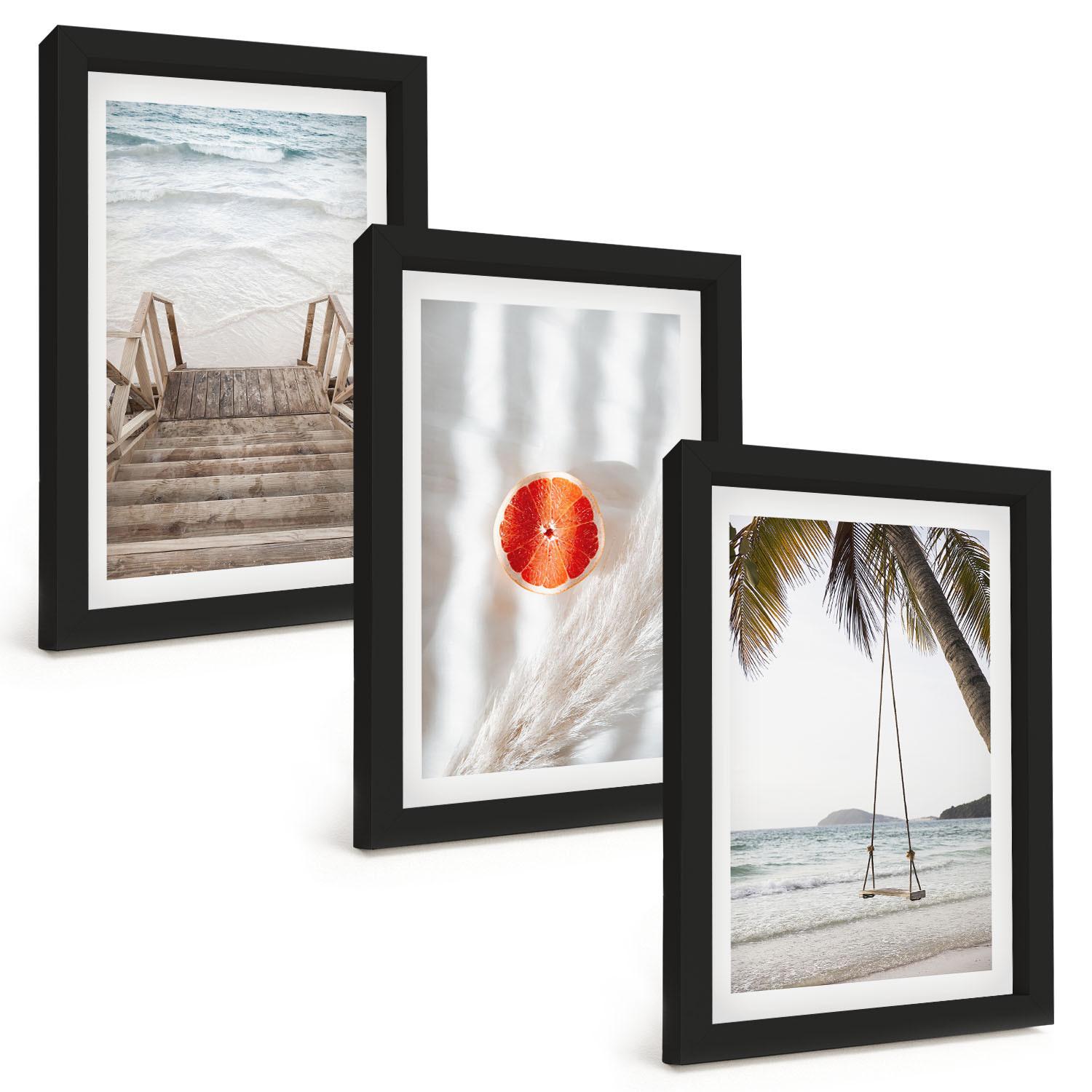 BILDER SET 3er Set - 20x30 cm Schwarzer Rahmen - Strandtreppe aus Holz, Urlaub - Schwarz, Kunststoff (20/30cm) - TULUP
