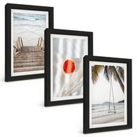BILDER SET 3er Set - 20x30 cm Schwarzer Rahmen - Strandtreppe aus Holz, Urlaub - Schwarz, Kunststoff (20/30cm) - TULUP
