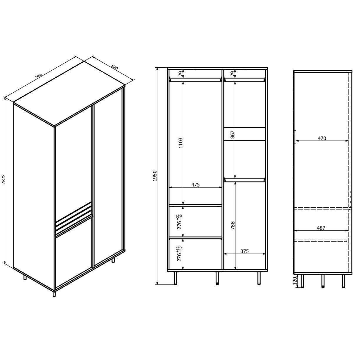 SCHRANK 3 Türen Astra Dunkles Holz und Kaschmir - Beige, Holzwerkstoff (90/195/52cm) - Petits-meubles