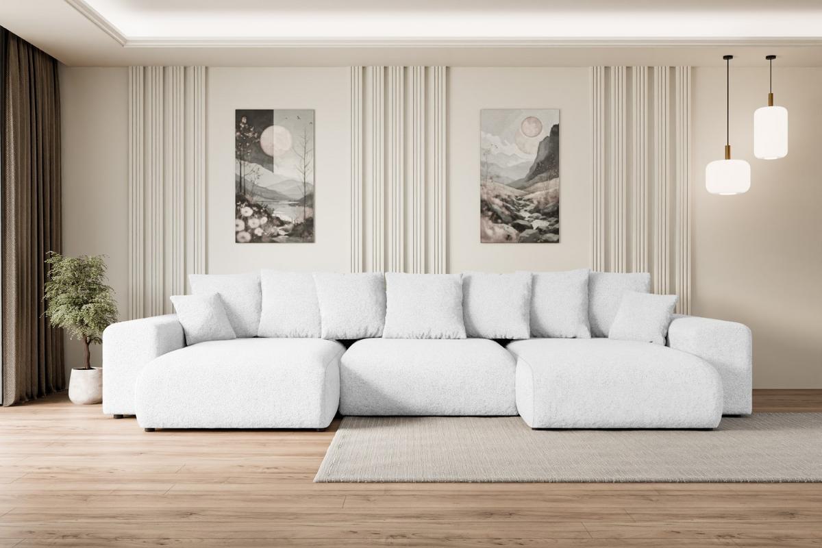 WOHNLANDSCHAFT mit Schlaffunktion ESKAR-U -364x176x84cm Weiß Bouclé - Schwarz/Weiß, Holzwerkstoff/Kunststoff (364/72/176cm) - ALTDECOR