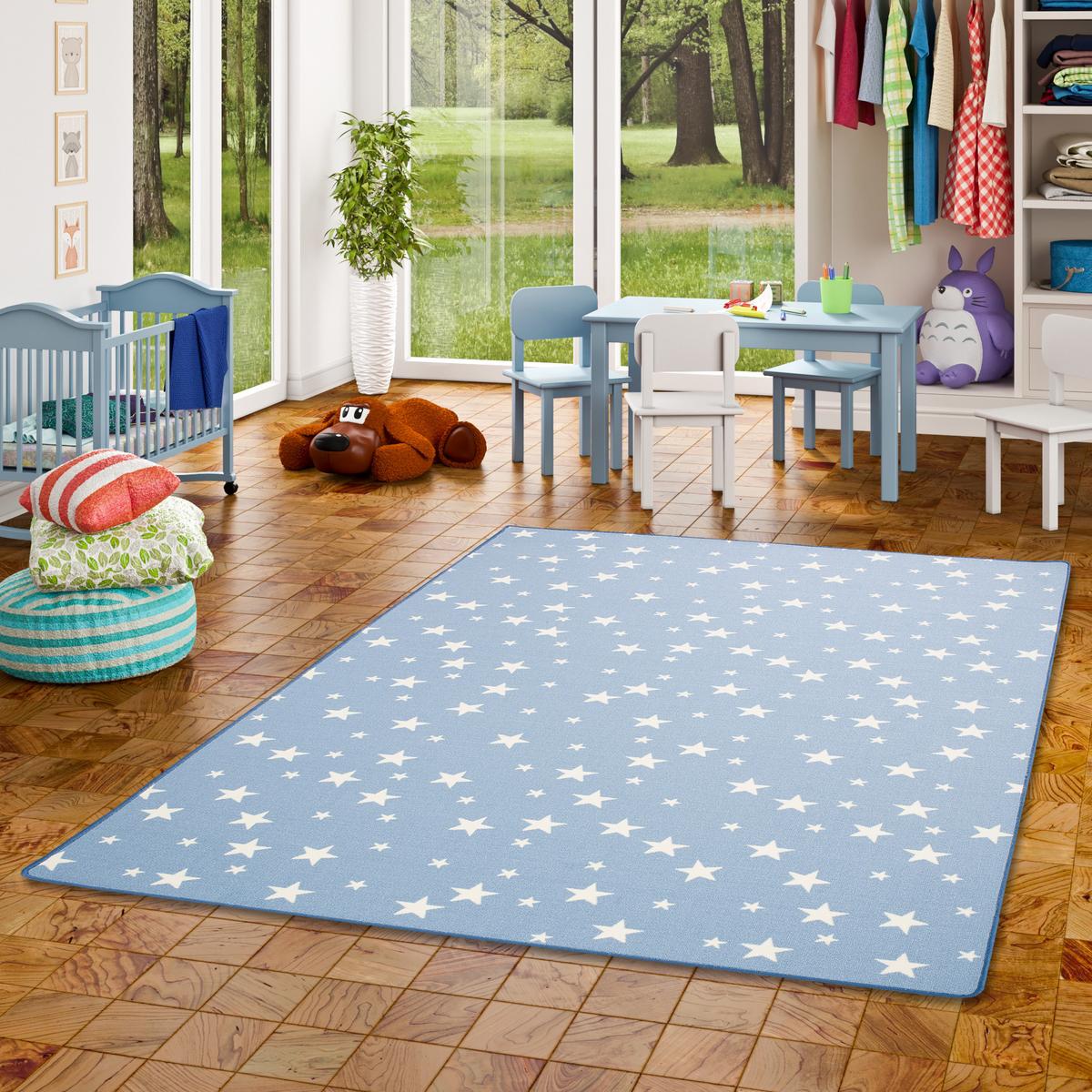 KINDER SPIEL TEPPICH STERNE - Blau, Textil (80/240cm) - Snapstyle