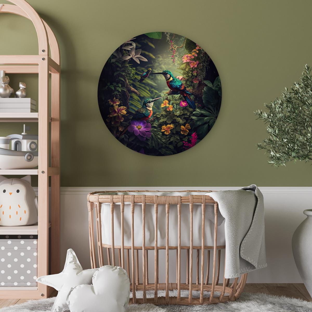 WANDBILD Blumen - Vogel - Dschungel - Pflanzen Wanddeko Schlafzimmer 60x60 cm - Petrol, Kunststoff (60/60cm) - MuchoWow